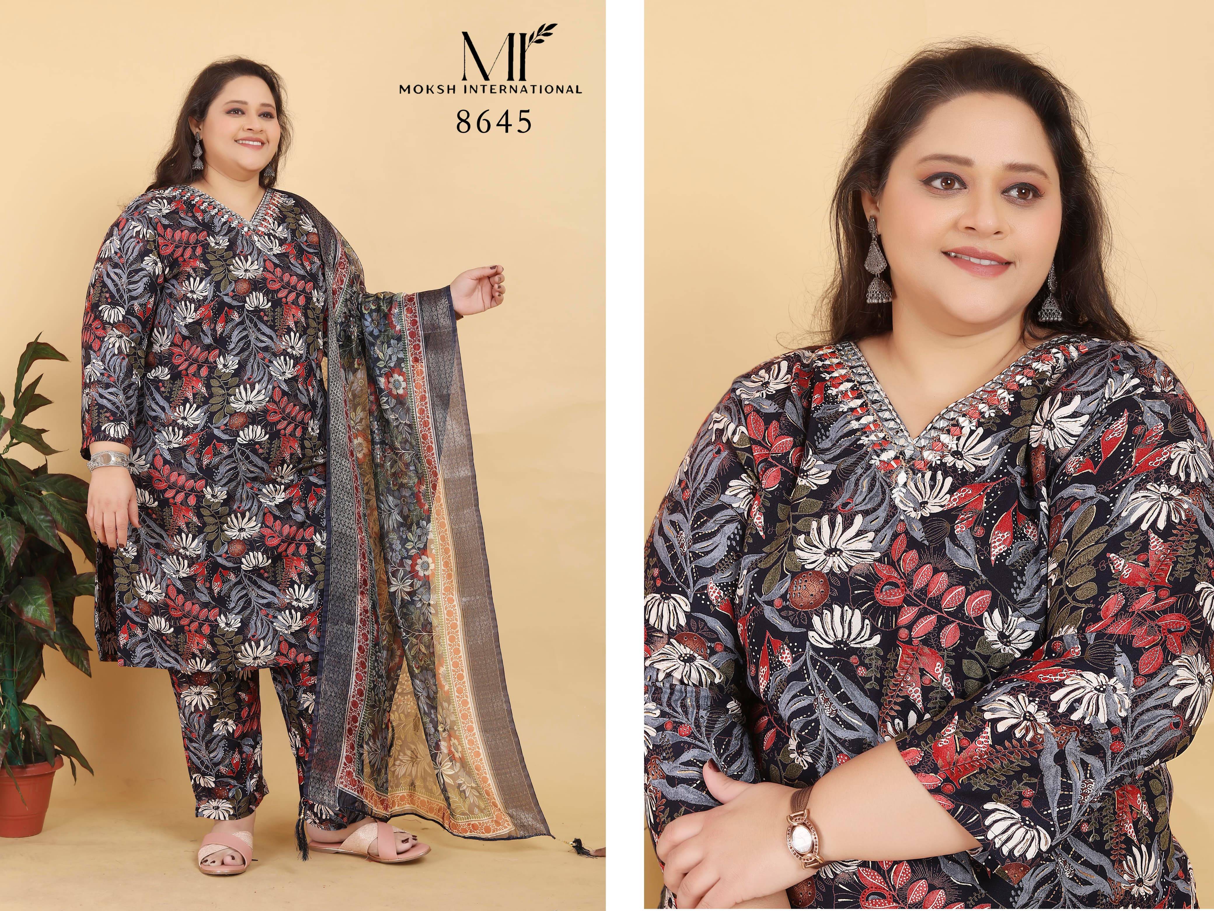Big Size Royal VOL-1 By Moksh International 8641 To 8646 Series Stylish Premium Rayon Plus size readymade dresses At Wholesale Price